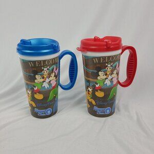 Disney Parks World Resort Rapid Fill Refillable Travel Mug Cup Lid Handle Set 2